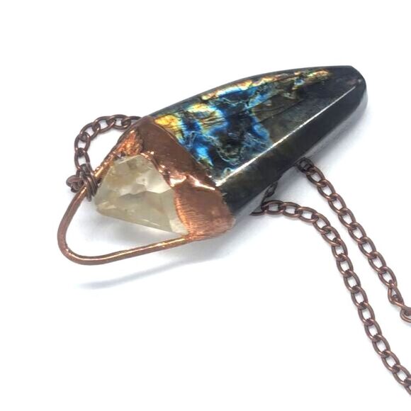 Hand Crafted Jewelry - "Trepidation" Labradorite & Quartz Point Necklace